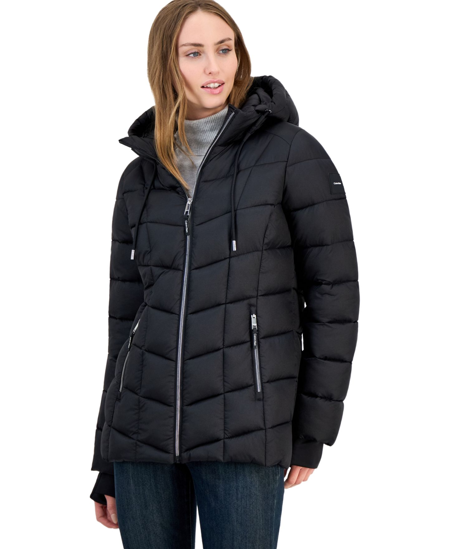 Женская куртка Calvin Klein Packable Hooded Drawstring Puffer, цвет: Чёрный — фото 1