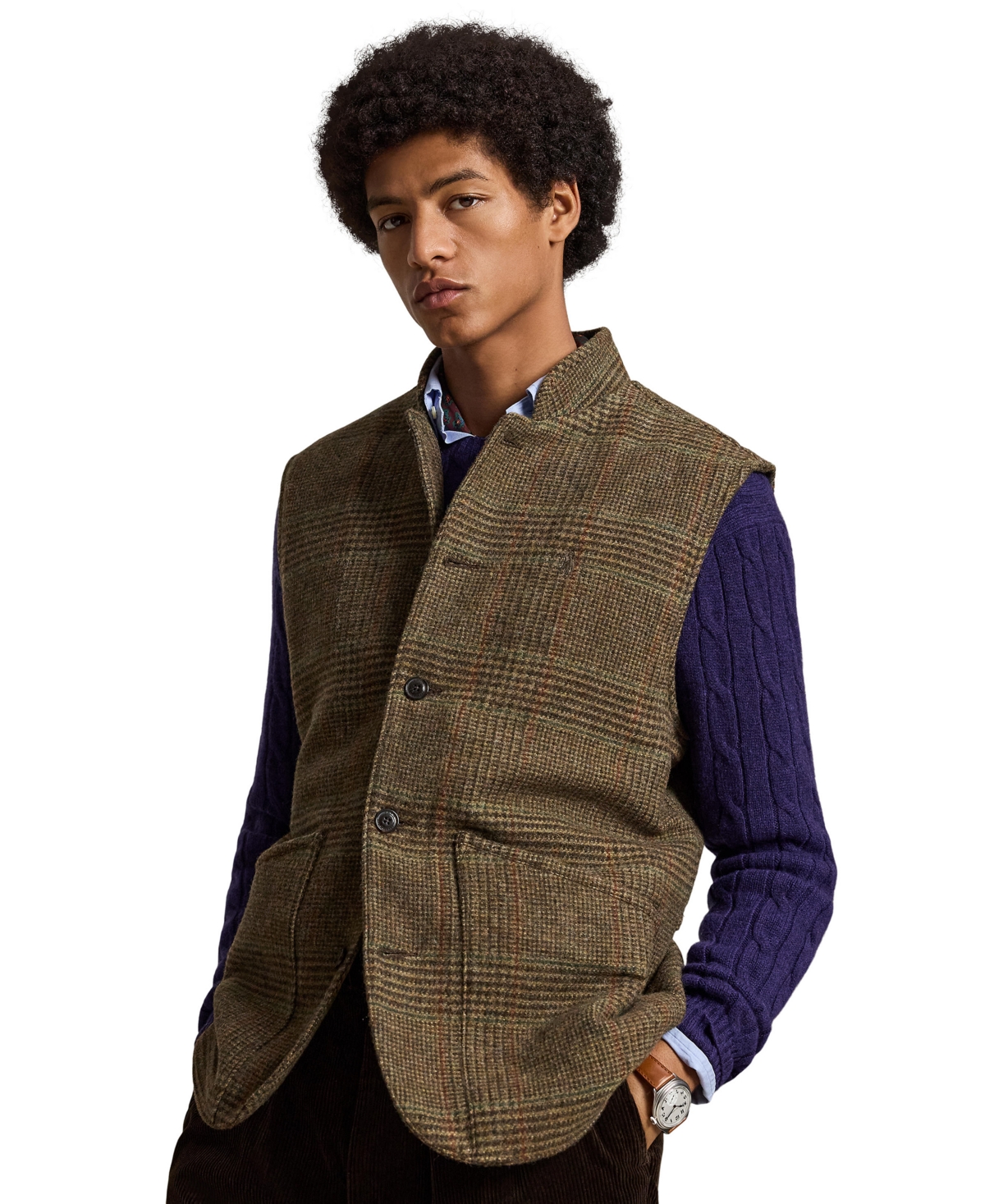 Polo Ralph Lauren Men's Langdon Plaid-Tweed Wool Vest - Heritage loden russel plaid