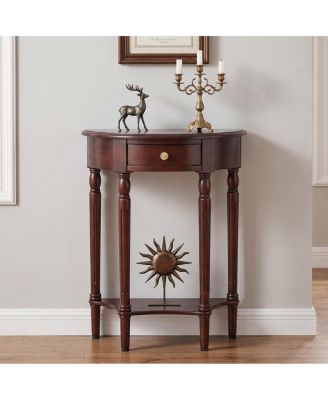 23 in x 11 in x 34 in Wood 1-Drawer Open Shelf Half-Moon Console Table