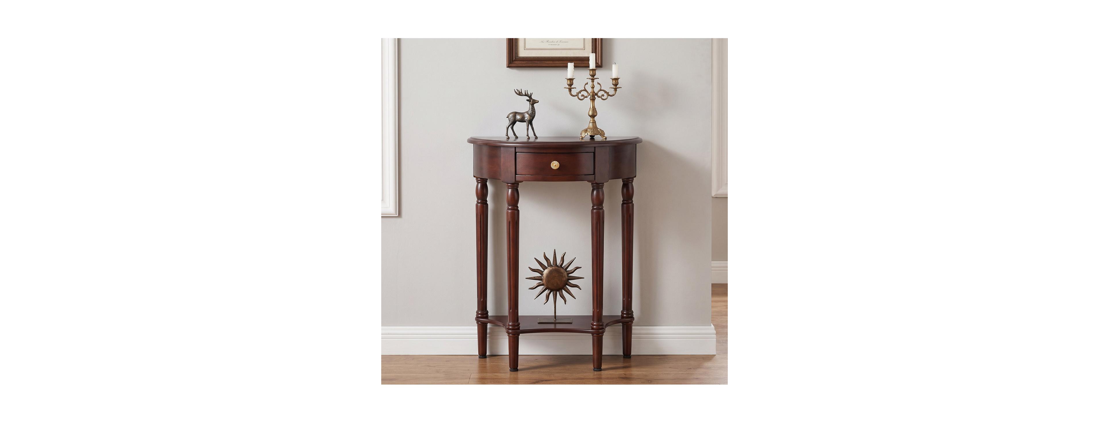 Streamdale Furniture 23 in x 11 in x 34 in Wood 1-Drawer Open Shelf Half-Moon Console Table