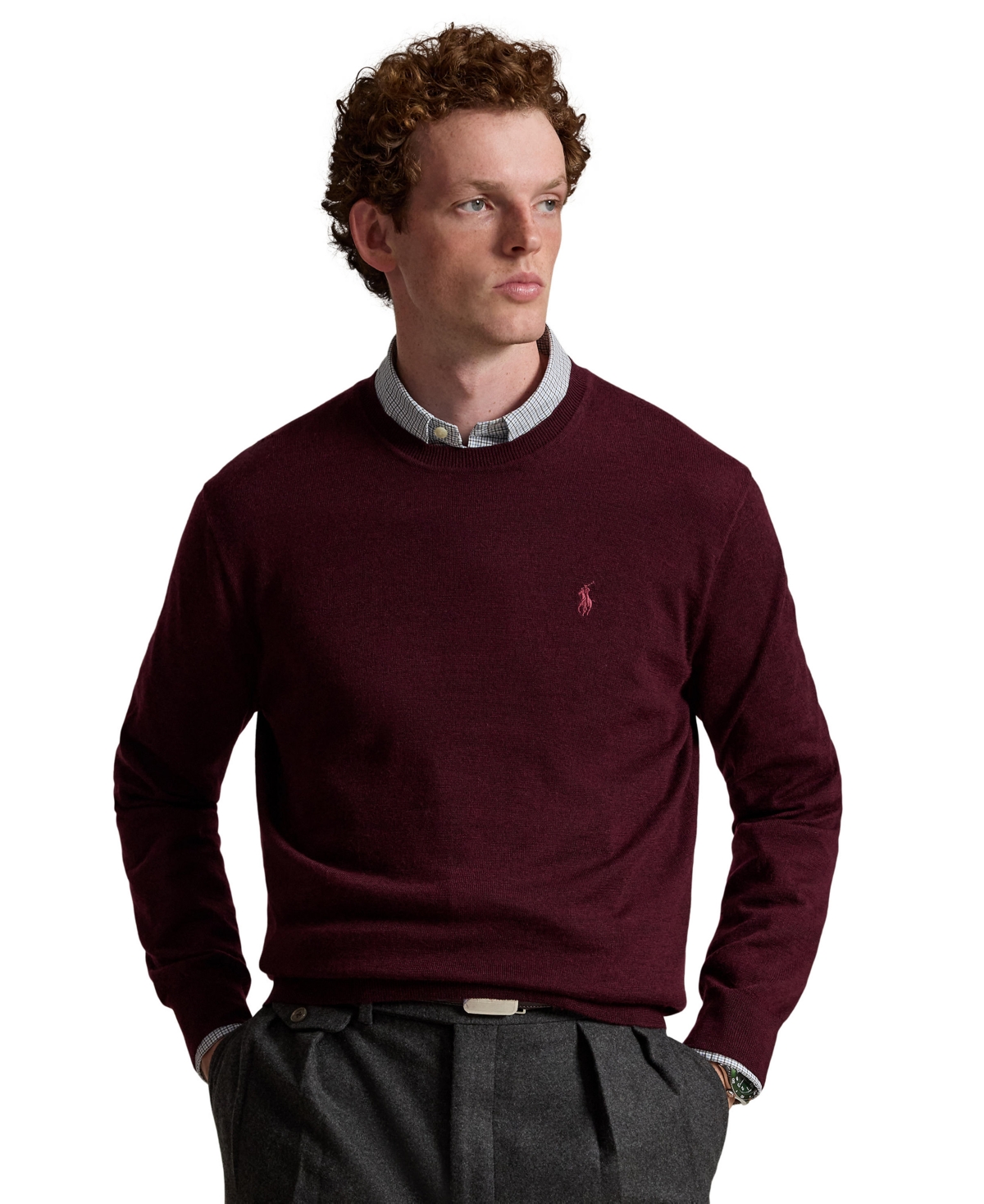 Polo Ralph Lauren Men's Regular-Fit Lightweight Crewneck Sweater - AGED WINE HEATHER
