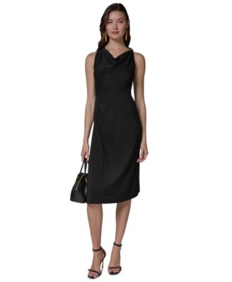 Women's Halter Cowl Neck Sheath Sleeveless Midi Dress