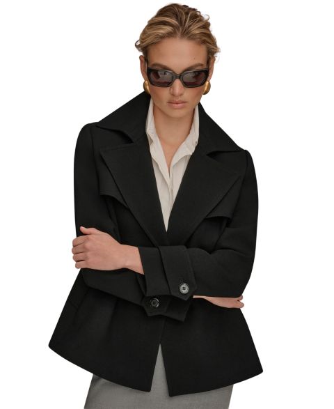 Женское пальто Donna Karan New York Short Crepe Notch Collar Trench, цвет: Чёрный