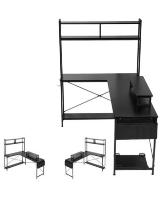 67 in L-Shaped Computer Desk with Monitor Stand and Shelves