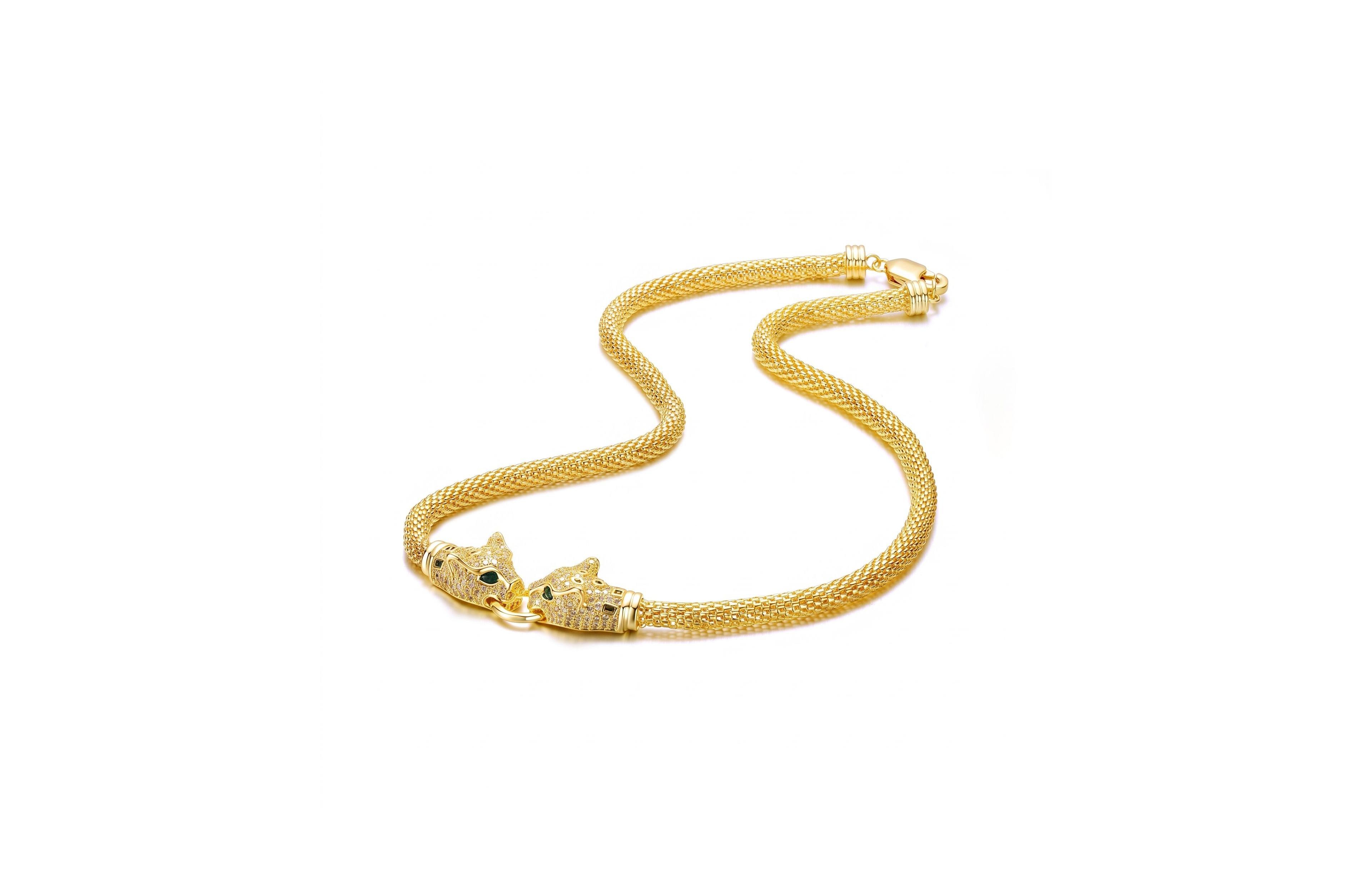 Rachel Glauber 14K Gold Plated Cubic Zirconia Mesh Panther Face Necklace