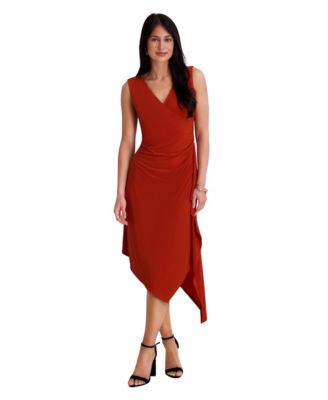 Women's V-Neck Ruched Asymmetrical Midi Dress