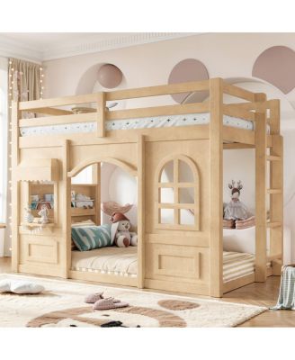Twin Kids Playhouse Loft Bed with Storage Shelves