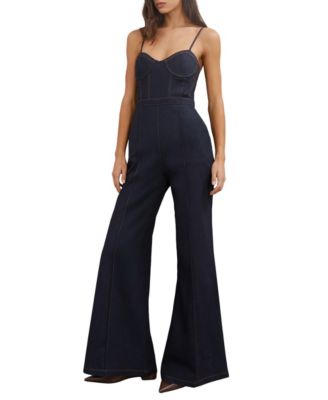 Women's Macey Sweetheart Neck Corset-Style Wide-Leg Denim Jumpsuit