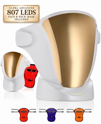 LED ED Face & Neck Light Therapy Mask: 807 LEDs, Red, Blue & Orange Light for Collagen, Wrinkles & Acne. Cordless Rechargeable Mask with Charging Base
