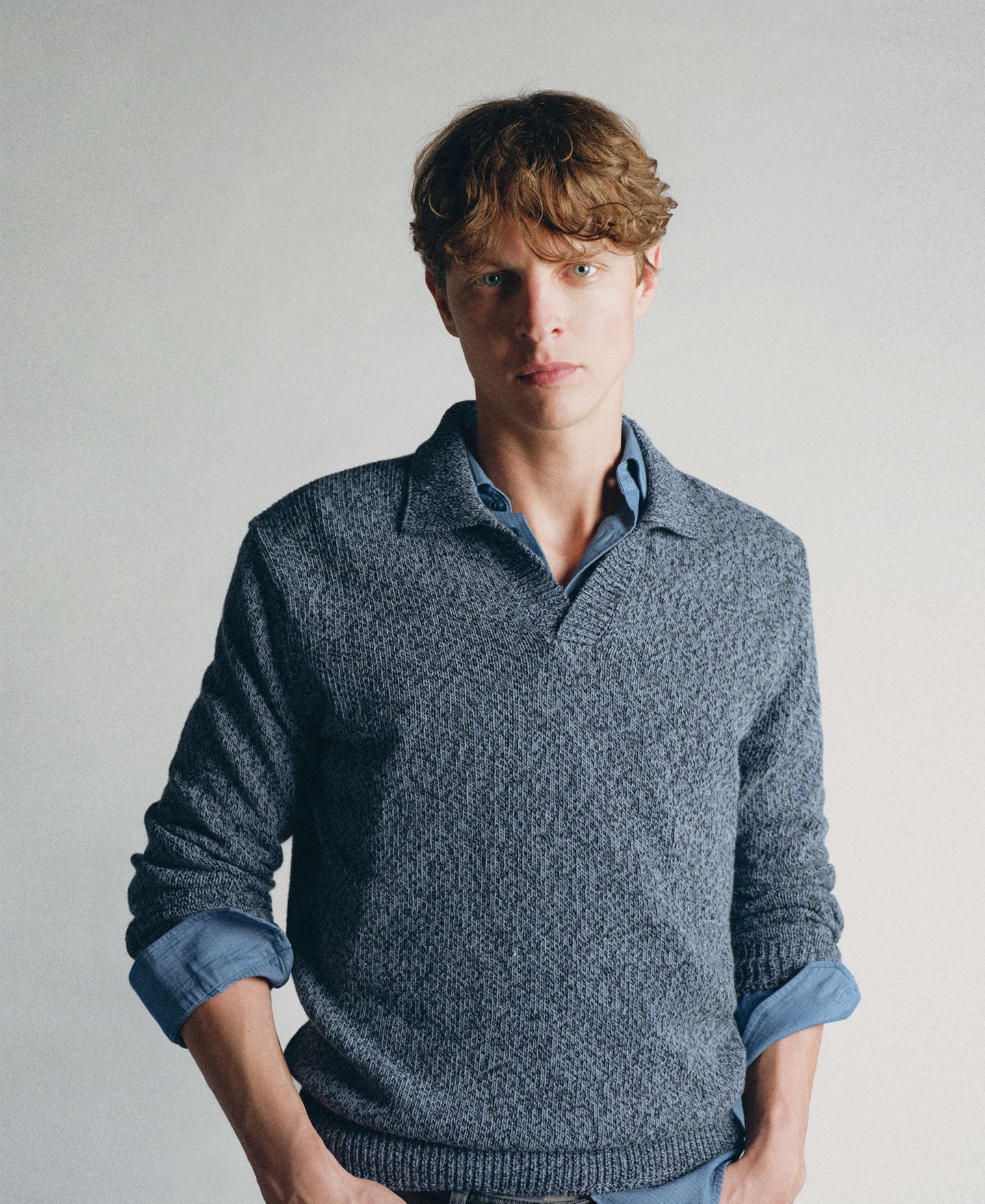 Мужской свитер Mango Polo Cactus Chunky Knit Long-Sleeve, цвет: Индиго синий — фото 6