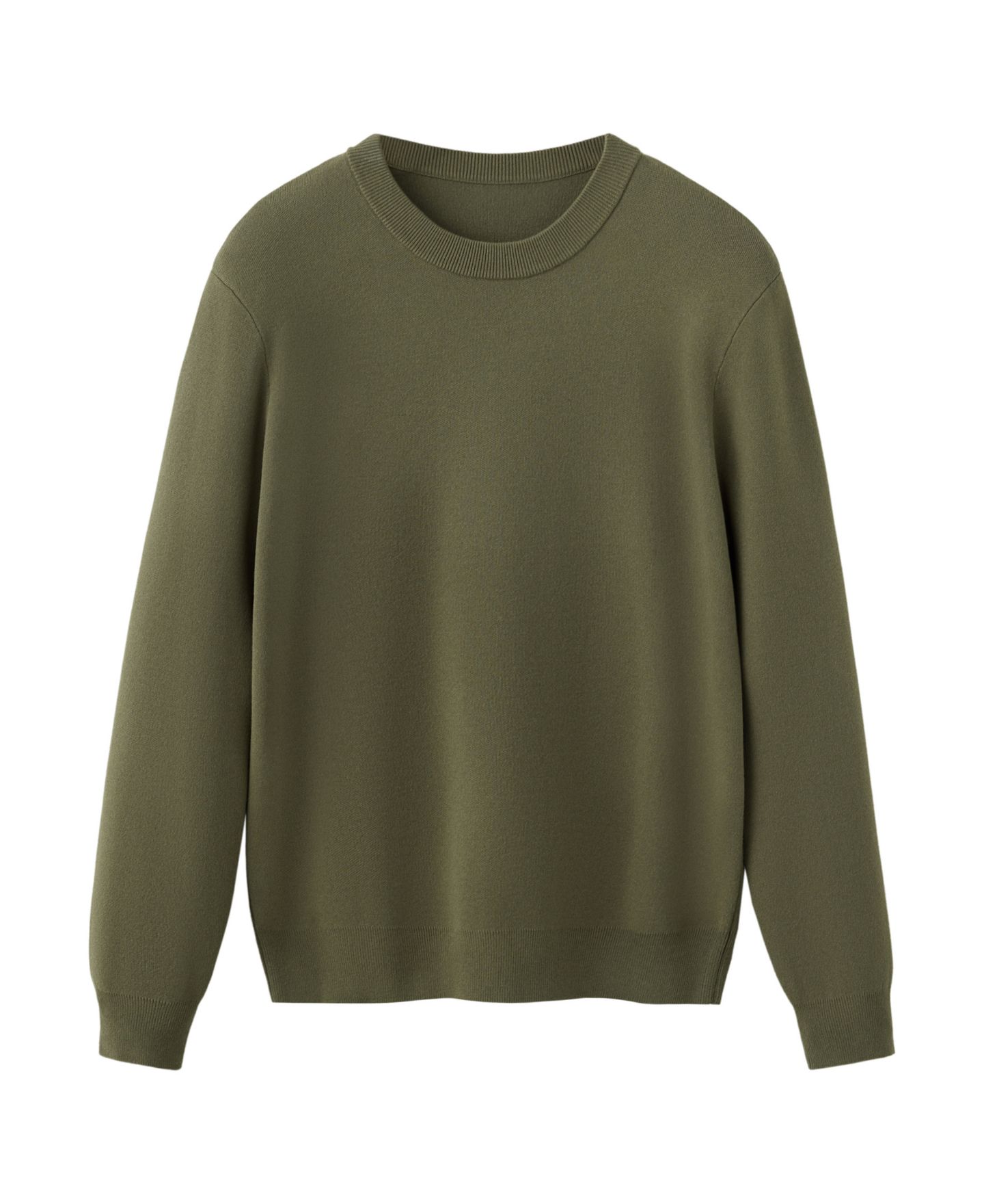 Мужской свитер Mango Luxus Slim-Fit Long-Sleeve Crewneck, цвет: Хаки — фото 1