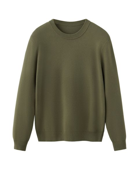 Мужской свитер Mango Luxus Slim-Fit Long-Sleeve Crewneck, цвет: Хаки