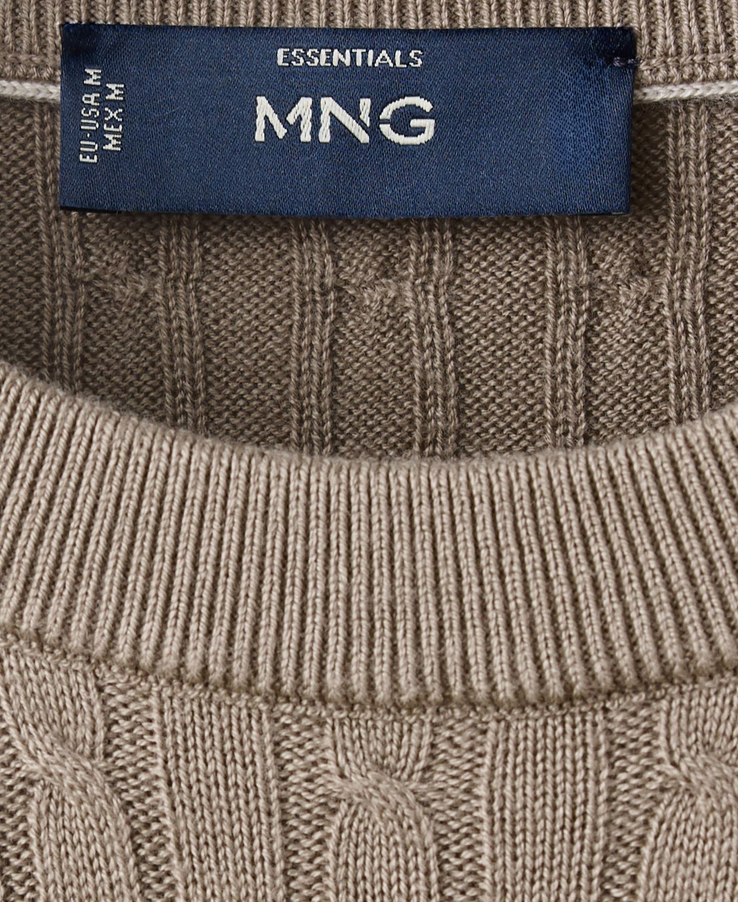 Мужской свитер Mango Mars Cable-Knit Crewneck, цвет: Норковый серый — фото 5