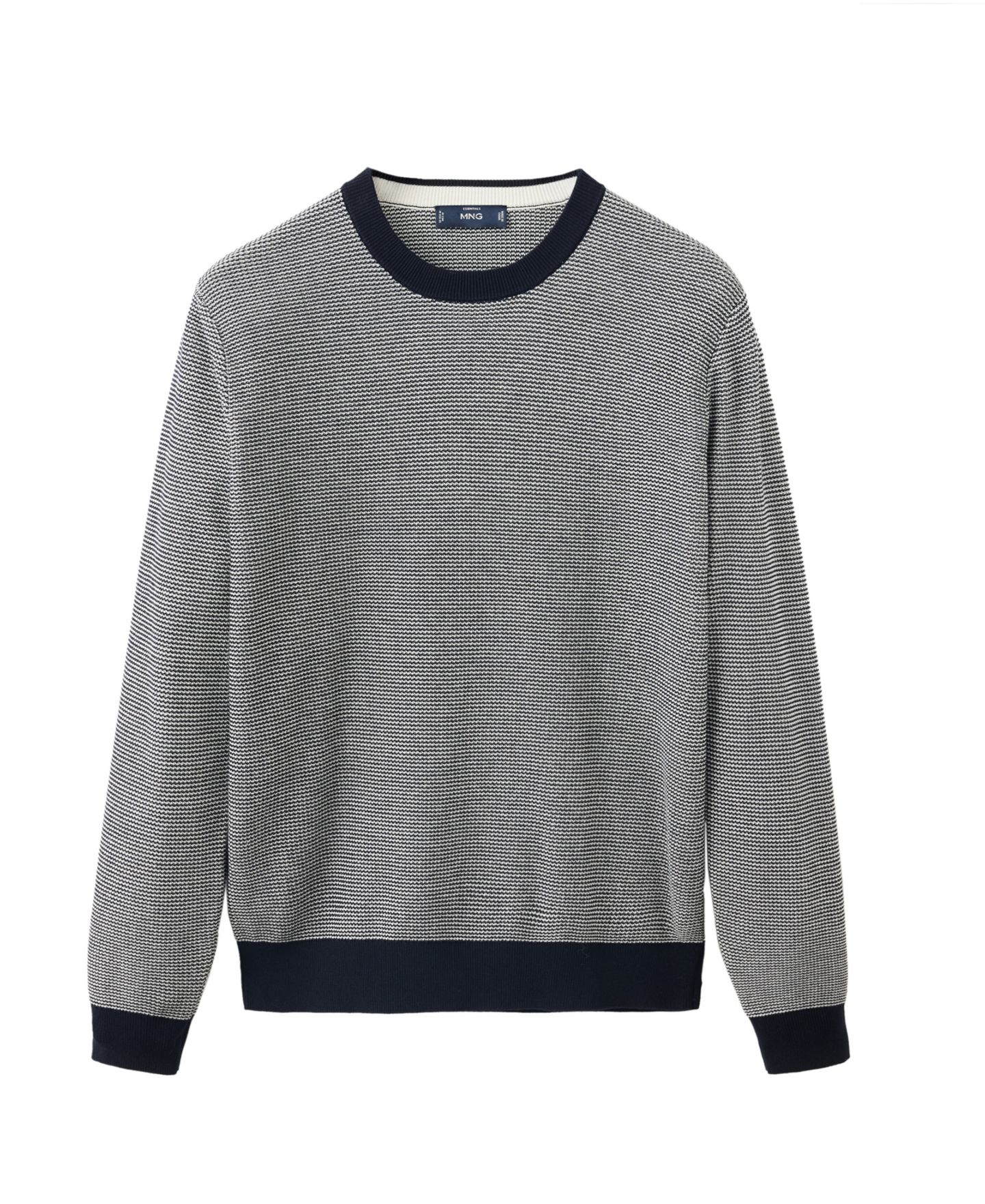 Мужской свитер Mango Jersey Mapu-I Crewneck Long-Sleeve Contrasting Collar Pullover, цвет: Тёмно-синий — фото 1