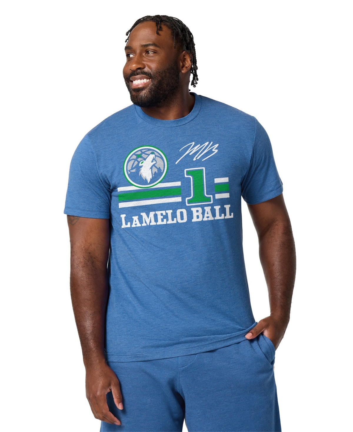 Homage Men's and Women's LaMelo Ball Blue Minnesota Timberwolves Signature Jersey Tri-Blend T-Shirt - Blue