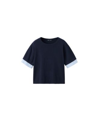Women's Layered Knit Shirt Crewneck Short-Sleeve Sweater
