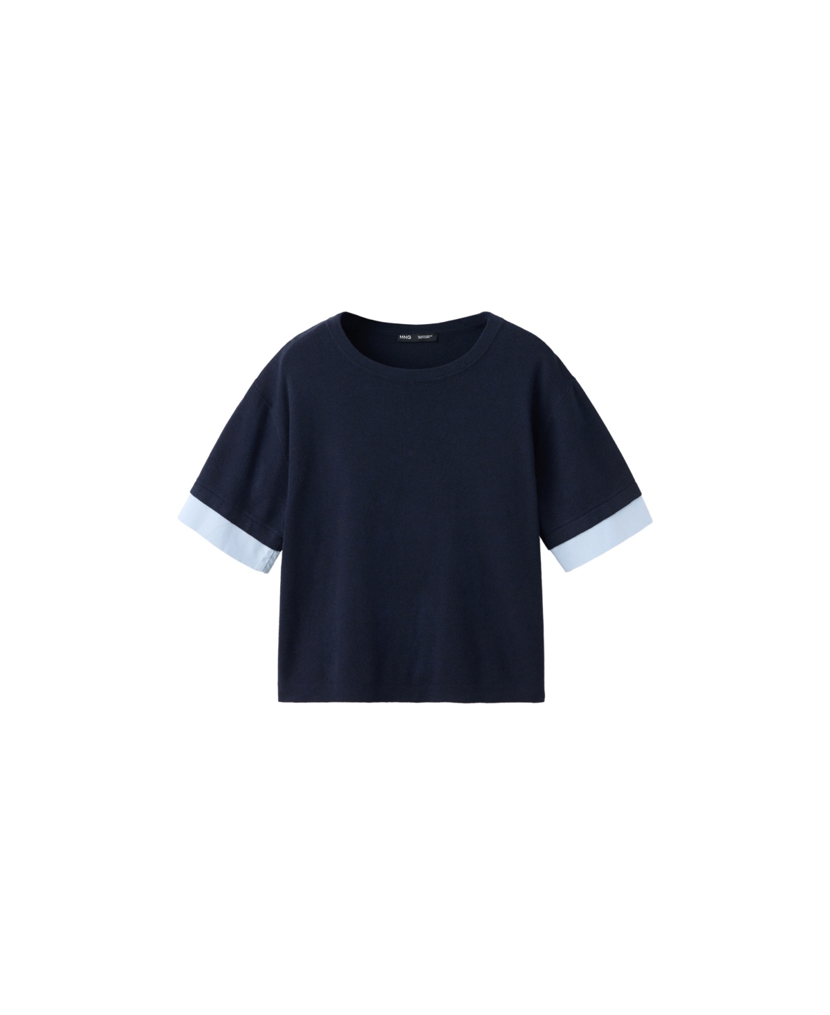 Mango Women's Layered Knit Shirt Crewneck Short-Sleeve Sweater - Navy
