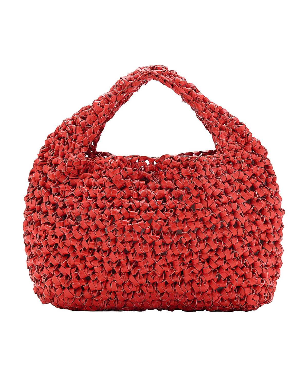 Mango Women's Handmade Woven Leather Top Handle Tote - Red