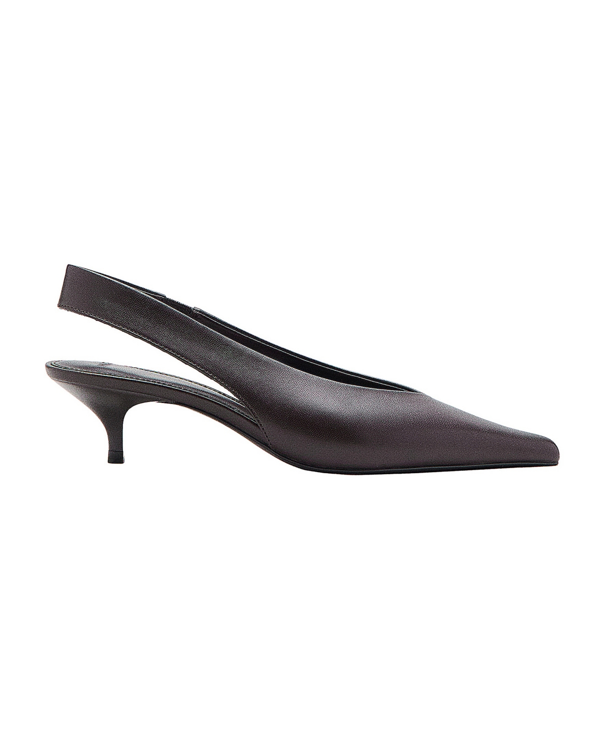 Mango Women's Faux Leather Pointed-Toe Kitten-Heel Slingback Pumps - Chocolate