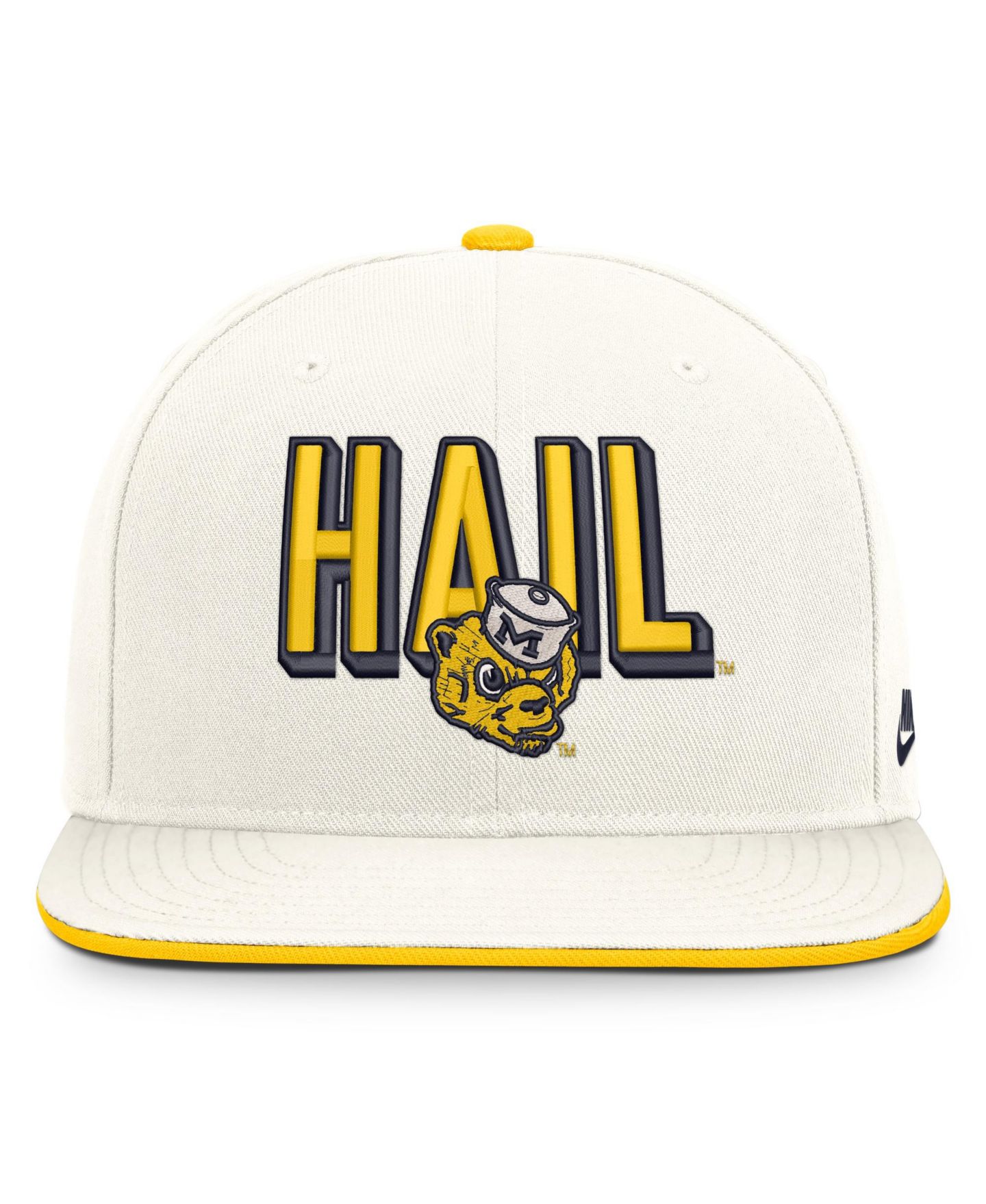 Мужская кепка Nike White Michigan Wolverines Legacy Letter Mascot Pro Snapback Hat — фото 2