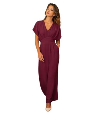 Women's V-Neck Short Sleeve Straight Leg Jumpsuit