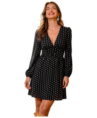 Women's Portofino Polka-Dot A-Line Long-Sleeve Mini Dress