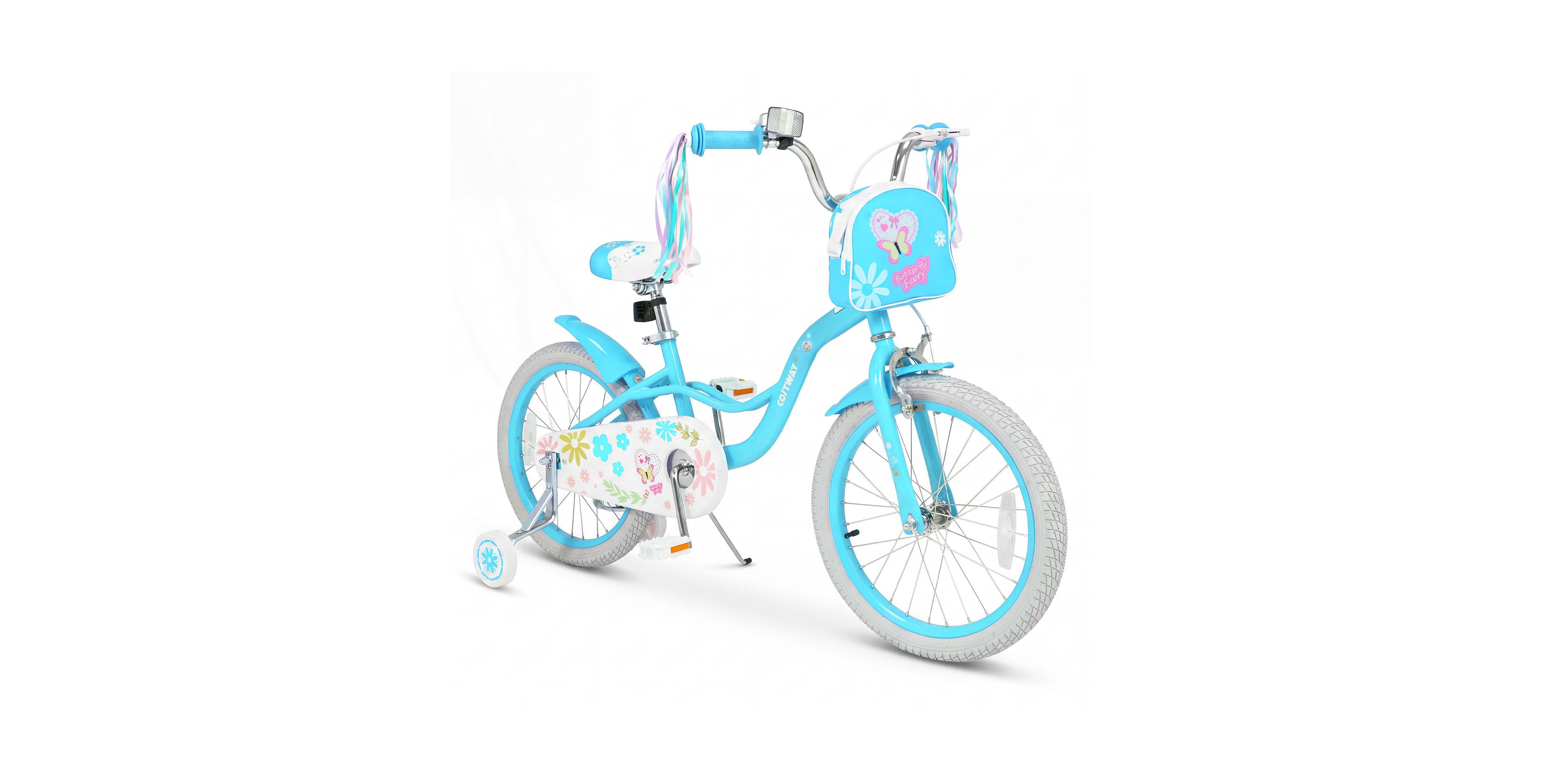 Costway Girls 18" Bike with Front Bag, Training Wheels, Ages 4-8