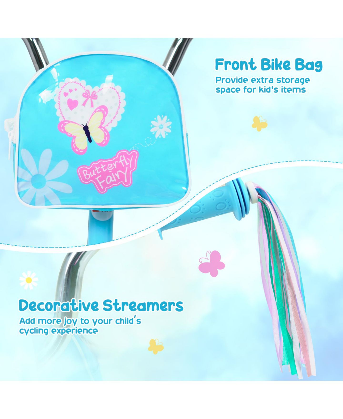Детские игрушки Costway Girls 18" Bike with Front Bag, Training Wheels, 4–8 лет, цвет: Синий — фото 6