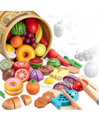 Montessori Wooden 45-Piece Play Food Set, Ages 3+