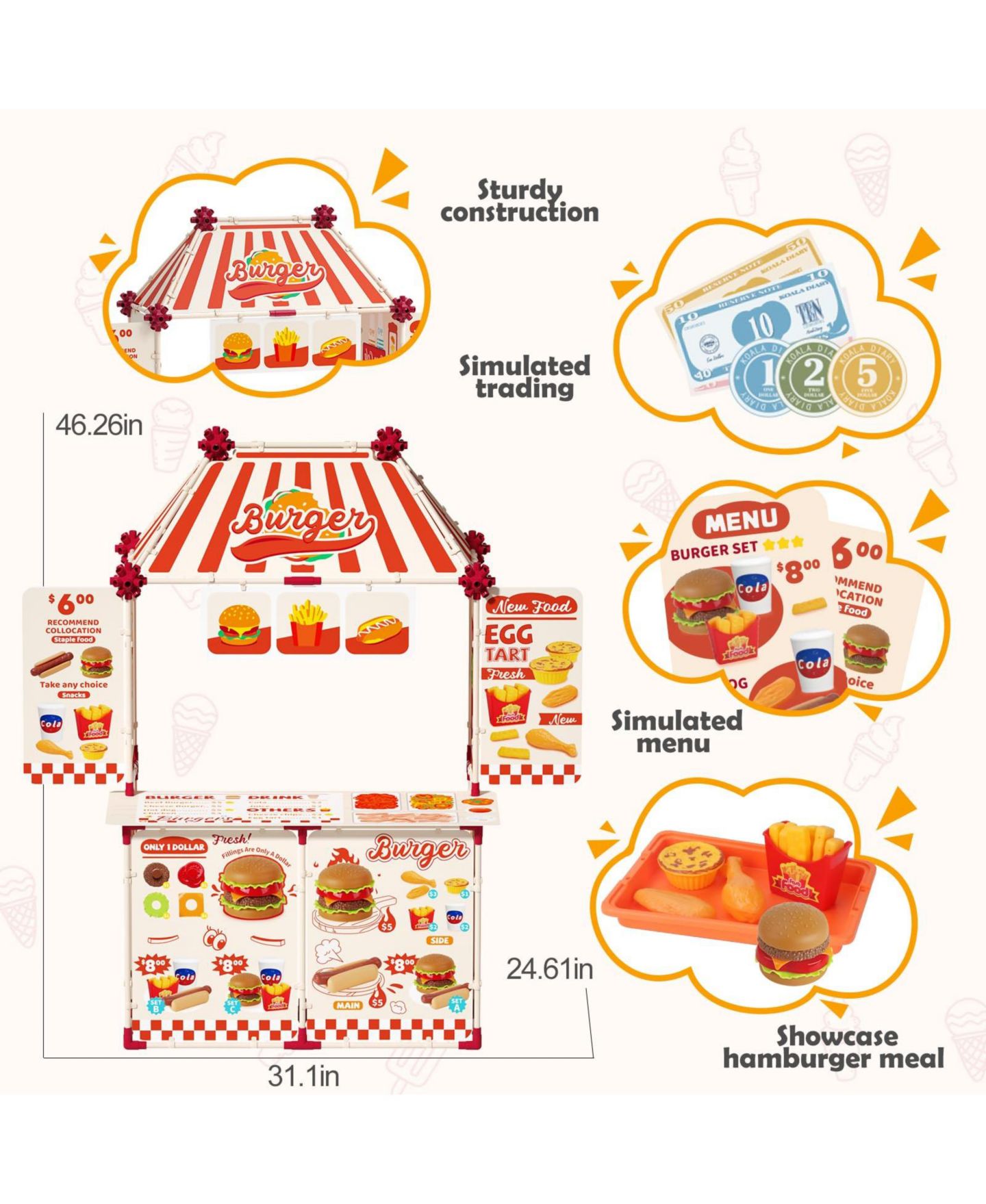 Детский игровой набор GNUADZ Burger Shop Play Food Playset, 3–7 лет, цвет: Interactive Burger Shop Play Set — фото 4