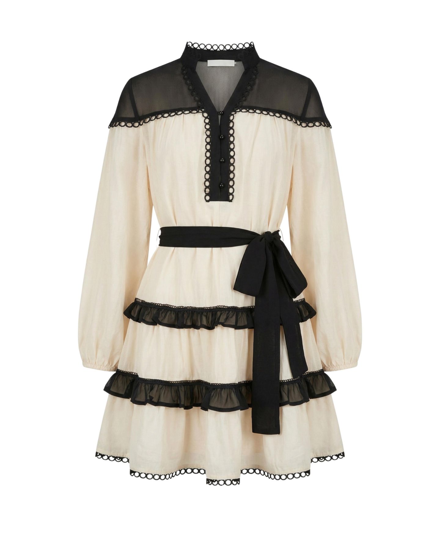 Женское платье Modenaire Rayon-Blend Ruffle Lace Sheer-Yoke Mini, цвет: Молочно-белый — фото 9