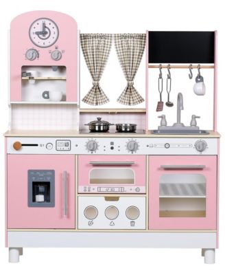 Wooden Interactive Play Kitchen Set with Sound-Effect Stovetop, Ages 3-8
