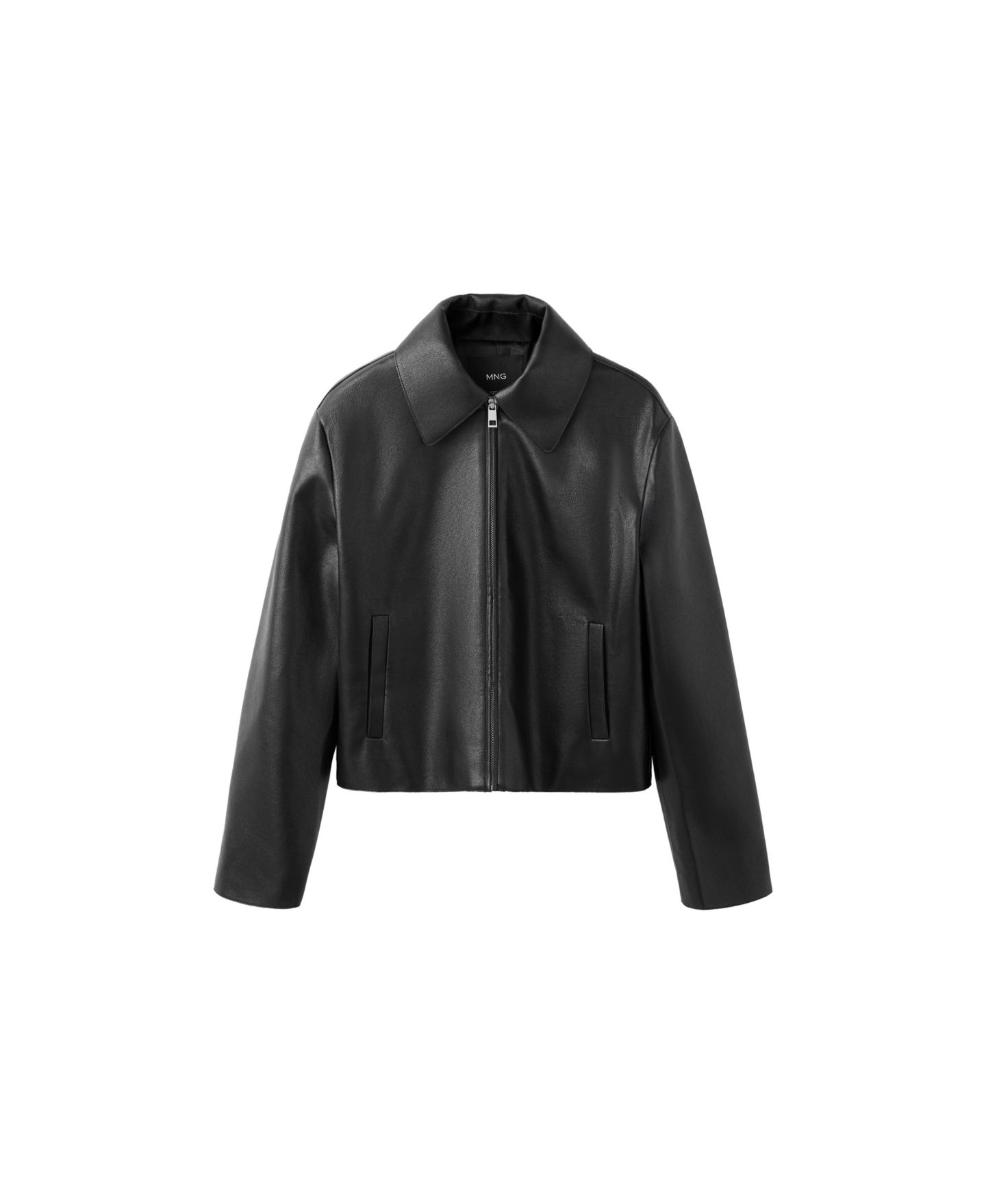 Женская куртка Mango Faux Leather Zip-Up, цвет: Чёрный — фото 9