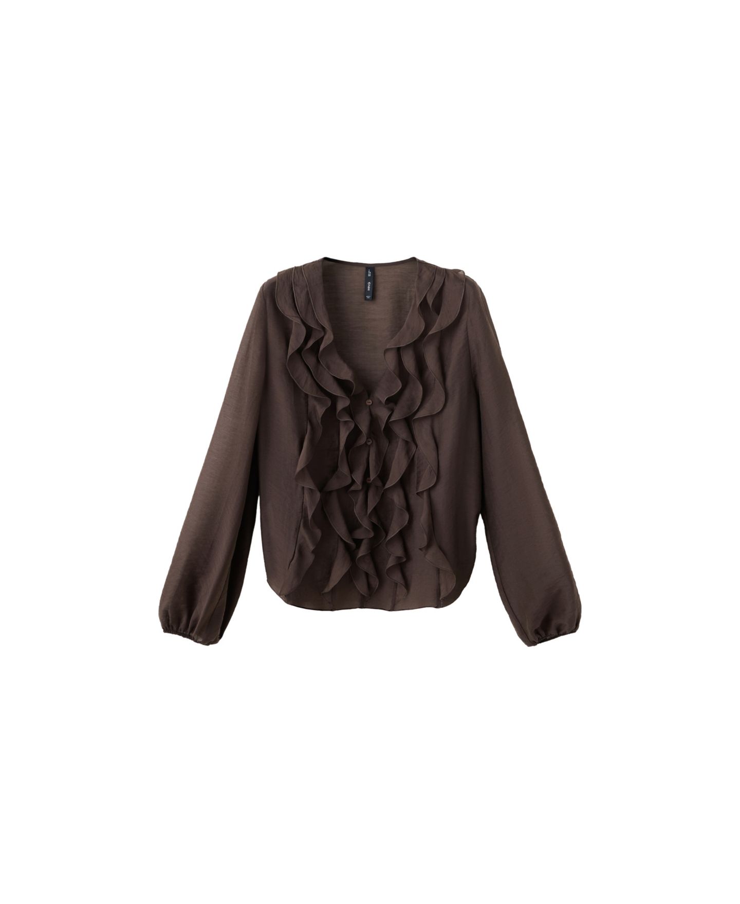 Женская блузка Mango V-Neck Long-Sleeve Ruffled, цвет: Коричневый — фото 1