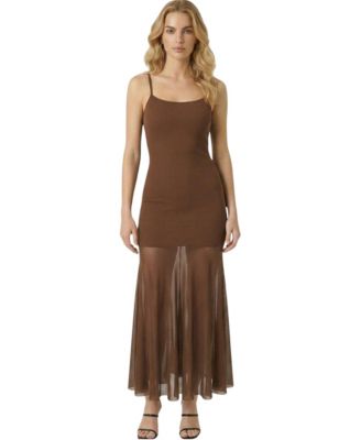 Women's Sheer Mesh Spaghetti-Strap Maxi Dress