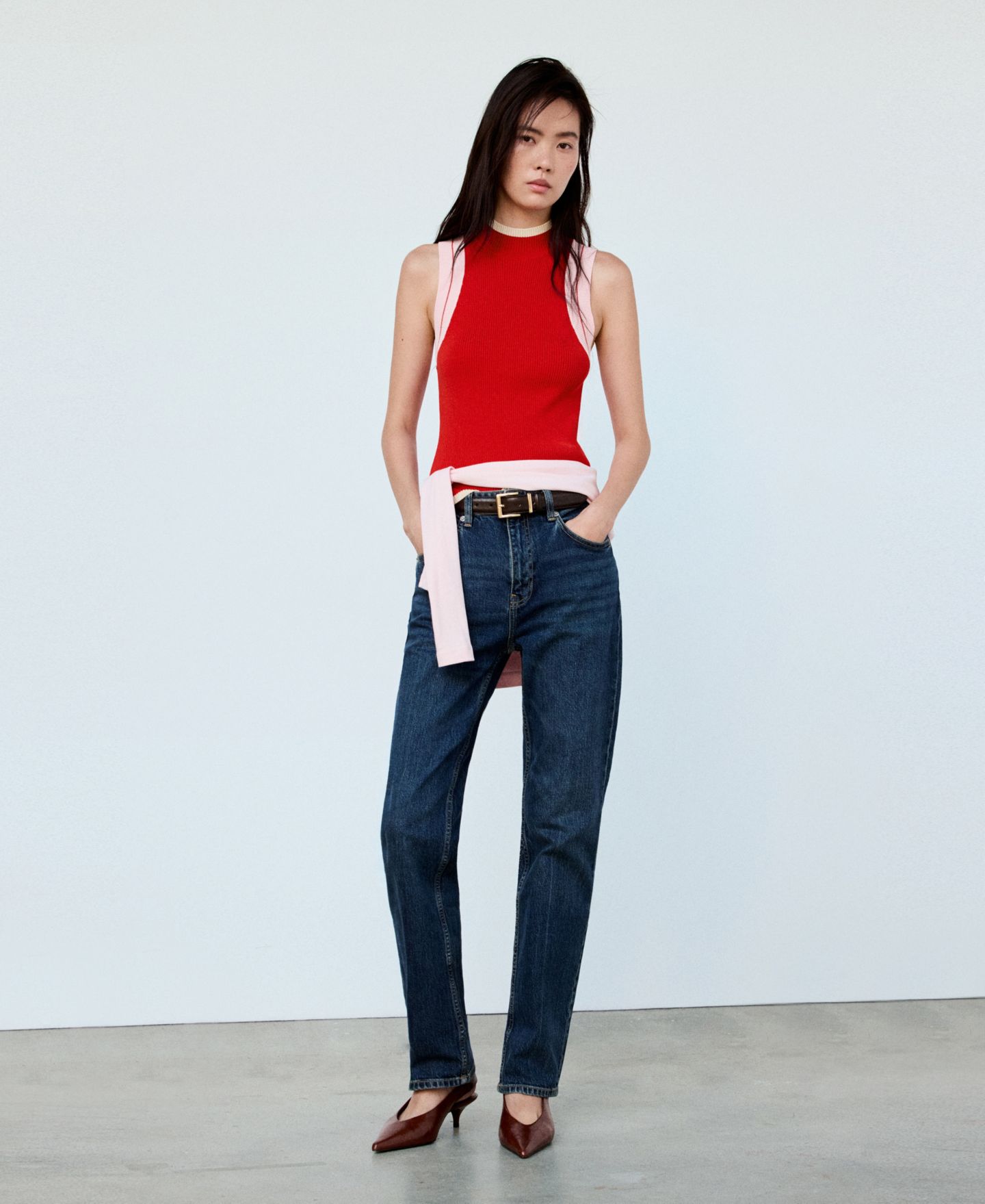 Женский топ Mango Contrasting Trim Ribbed, цвет: Красный — фото 2
