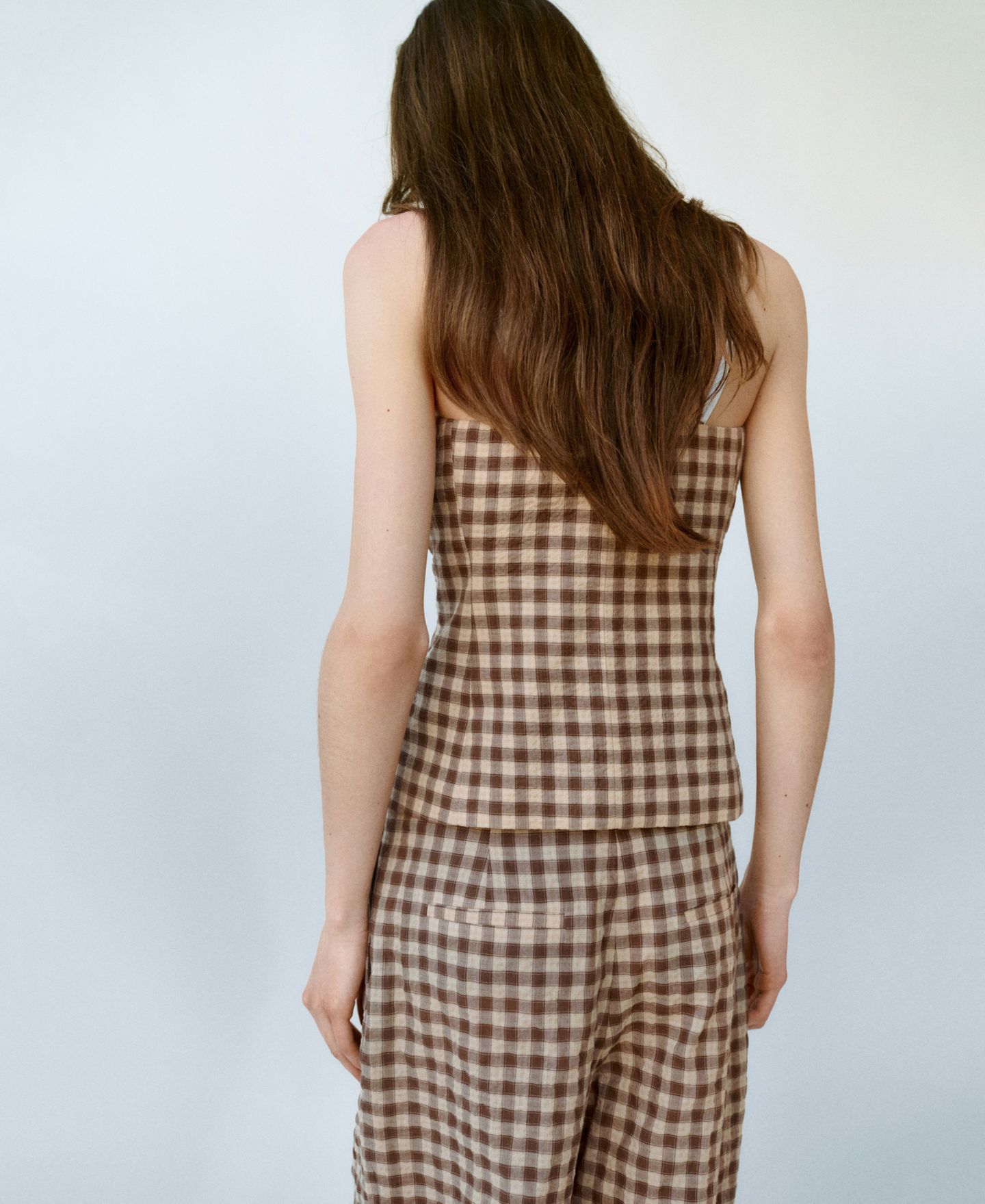Женский топ Mango Gingham Strapless, цвет: Коричневый — фото 3