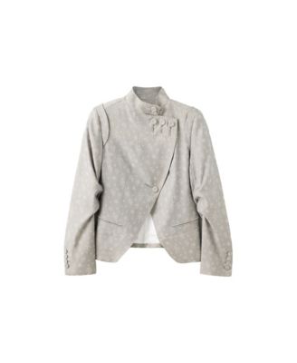 Women's Napoleon Style Band Collar Jacquard Jacket