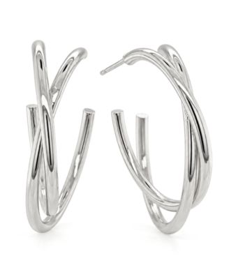 And Now This High Polished Crossover C Hoop Post Earring in Silver Plate or Gold Plate