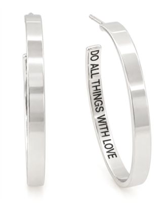 And Now This Polished "Do All Things With Love" Message C-Hoop Earring in Silver Plate