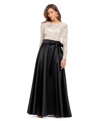 Petite Amanda Sequined Satin Crewneck Gown