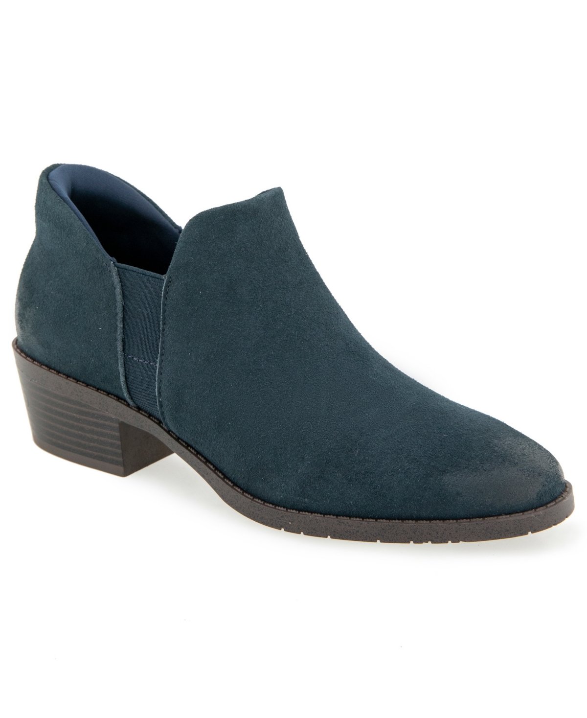 Kenneth Cole Reaction Women's Stella Suede Block Heel Slip-On Ankle Booties - Navy Suede