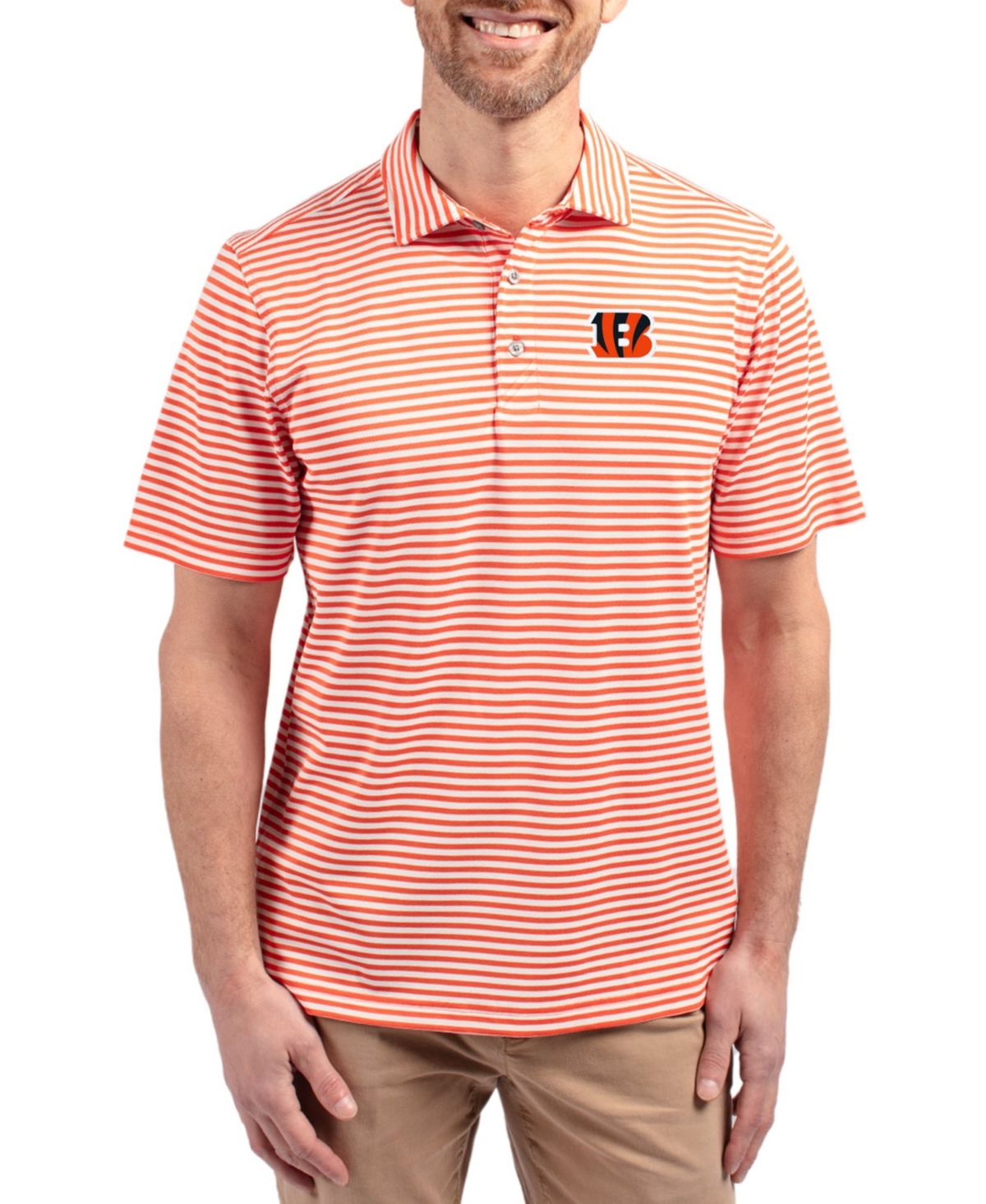 Cutter & Buck Men's Orange Cincinnati Bengals Virtue Eco Pique Stripe d Polo Shirt - Orange