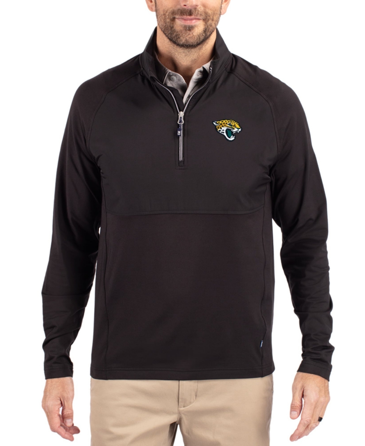 Cutter & Buck Men's Black Jacksonville Jaguars Adapt Eco Knit Hybrid d Quarter-Zip Raglan Jacket - Black