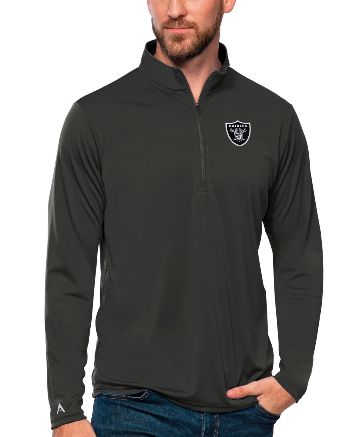 Antigua Men's Charcoal Las Vegas Raiders Tribute Quarter-Zip Lightweight Pullover Top - Charcoal