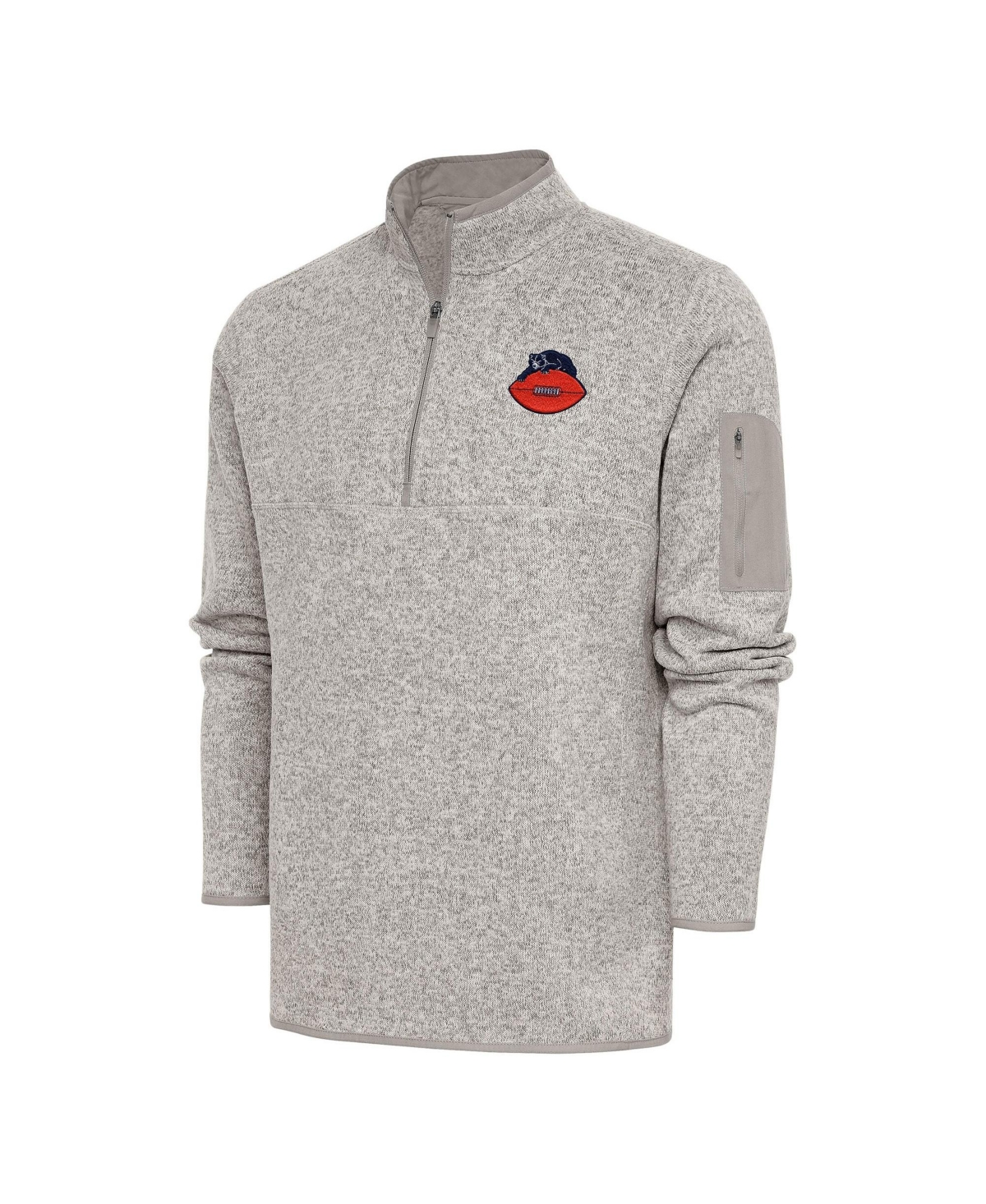 Antigua Men's Oatmeal Chicago Bears Throwback Fortune Quarter-Zip Pullover Jacket - Oatmeal