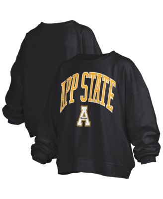 Women's Black Appalachian State Mountaineers Oversized Janise Arch Over Logo Fleece Sweatshirt