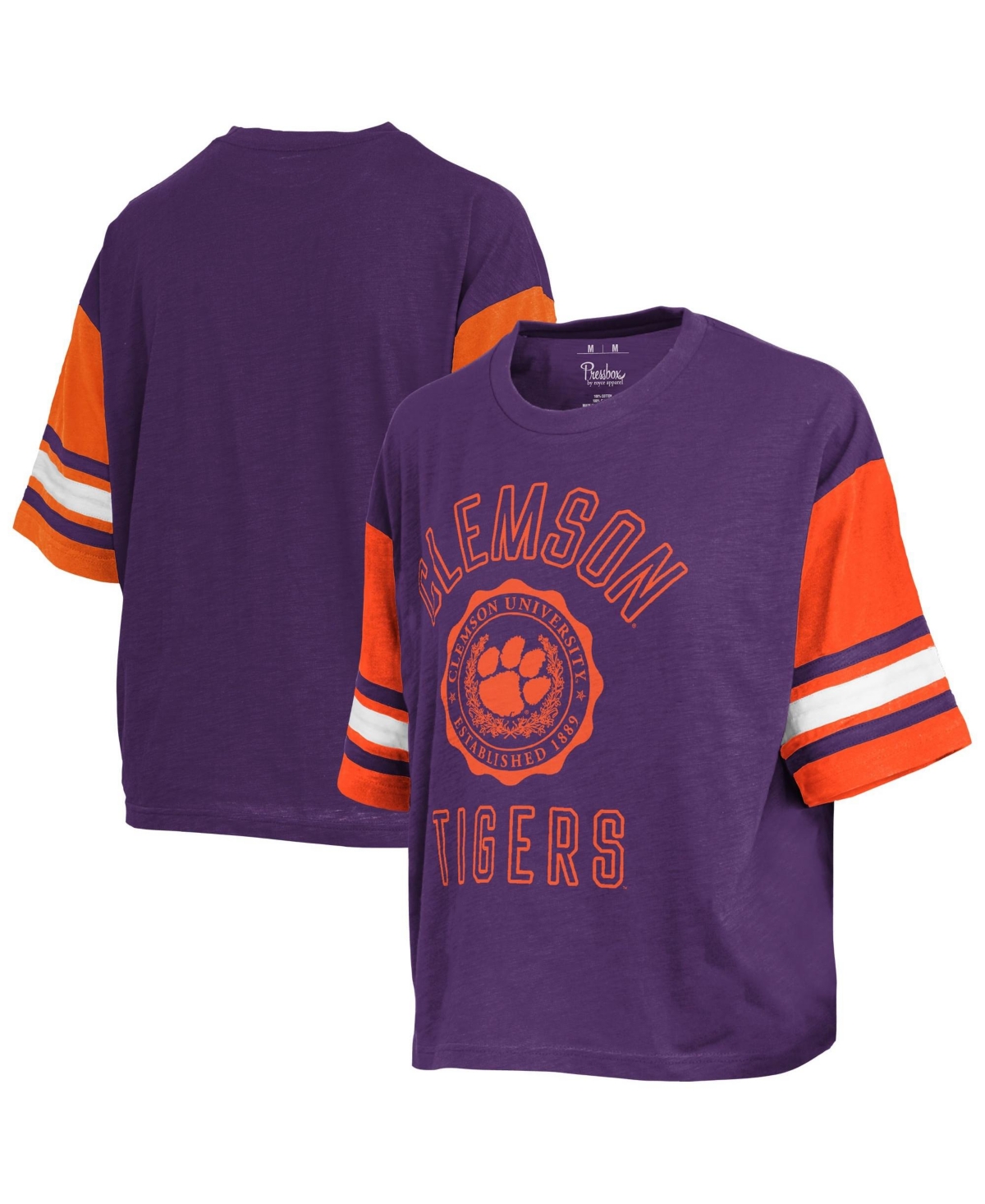 Pressbox Women's Purple Clemson Tigers Sunday Color block Seal Slub T-Shirt - Purple, Orange