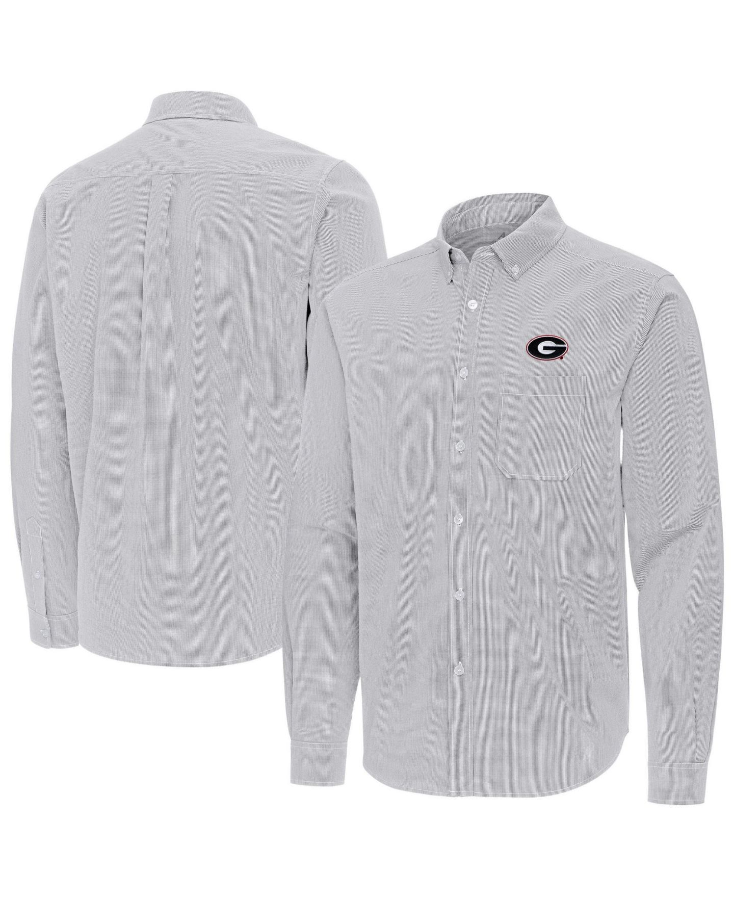 Мужская рубашка Antigua Gray Georgia Bulldogs Porter Woven Tri-Blend Long-Sleeve Button-Down — фото 1