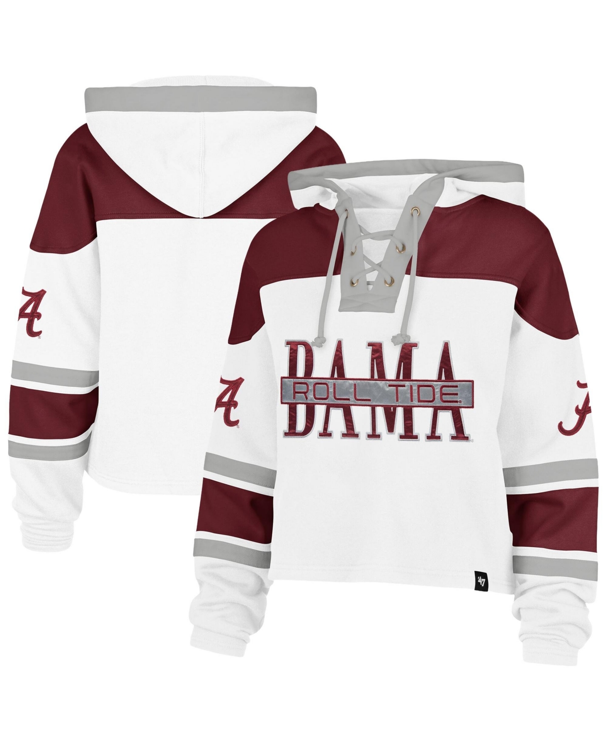 '47 Brand Women's White Alabama Crimson Tide Cut Thru Cropped Superior Lacer Pullover Hoodie - White